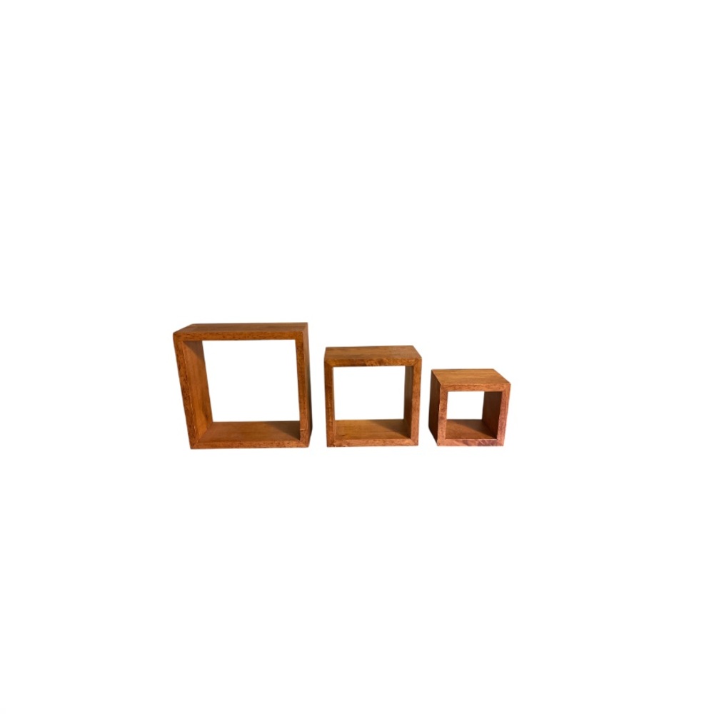 Unbranded Brown Wooden Cube Floating Shelf Set